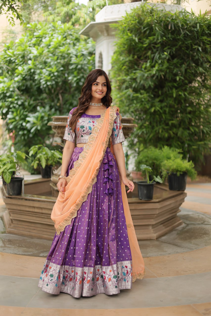 Exquisite Jacquard Meena Weaving Worked Lehenga Choli Set - INDIAN ELEGANCE