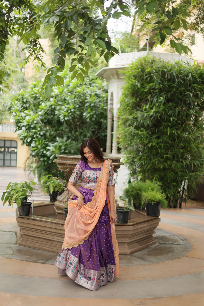 Exquisite Jacquard Meena Weaving Worked Lehenga Choli Set - INDIAN ELEGANCE
