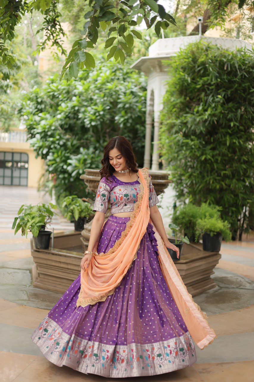 Exquisite Jacquard Meena Weaving Worked Lehenga Choli Set - INDIAN ELEGANCE