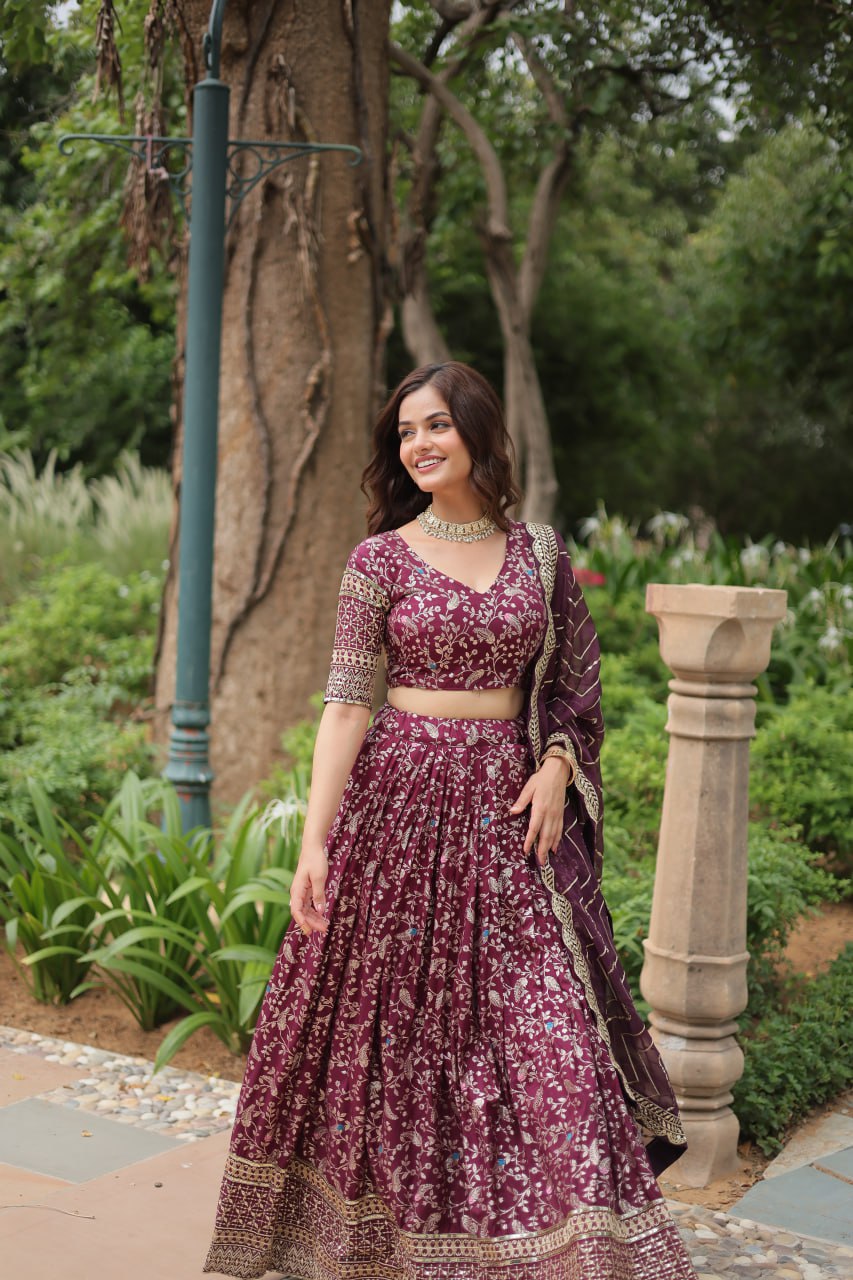 Lovely Viscous Jacquard Sequins Embroidered Lehenga Choli - INDIAN ELEGANCE