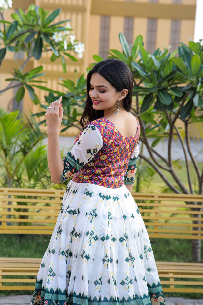 Enamoring Patola Silk Rich Printed Designer Gown - INDIAN ELEGANCE
