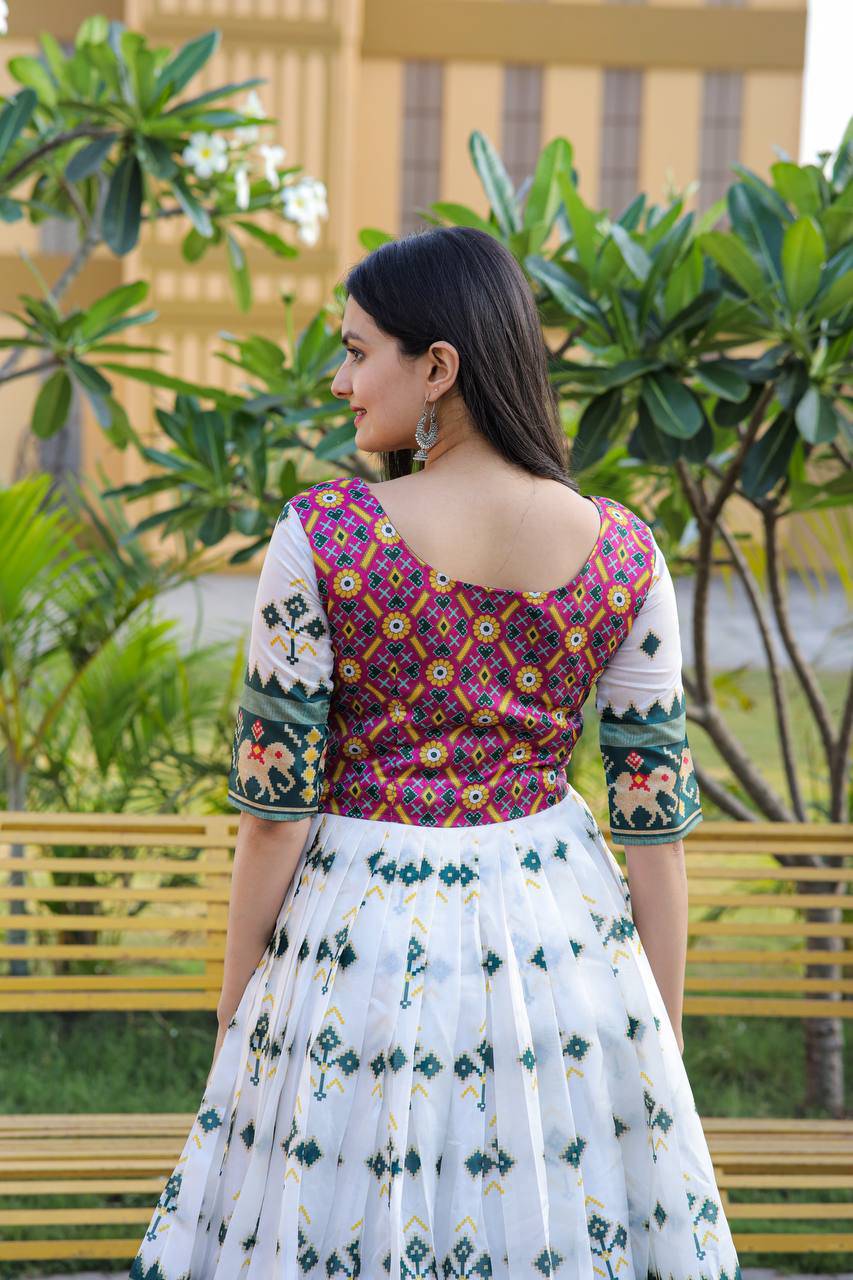 Enamoring Patola Silk Rich Printed Designer Gown - INDIAN ELEGANCE