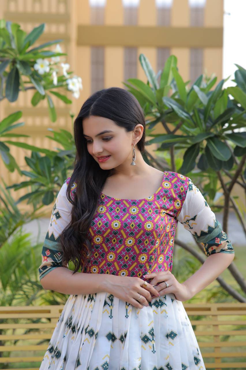 Enamoring Patola Silk Rich Printed Designer Gown - INDIAN ELEGANCE