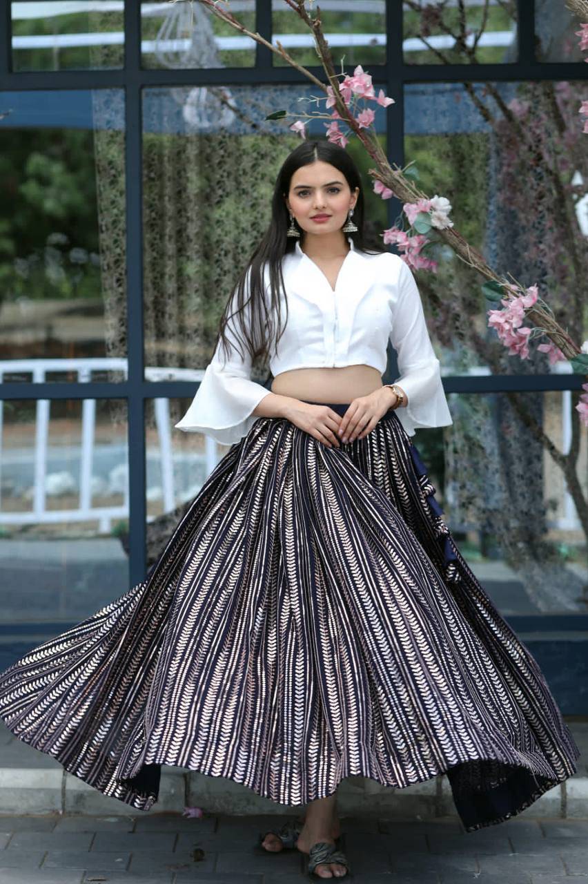 Timeless Black White Faux Georgette Sequins Worked Lehenga Set - INDIAN ELEGANCE