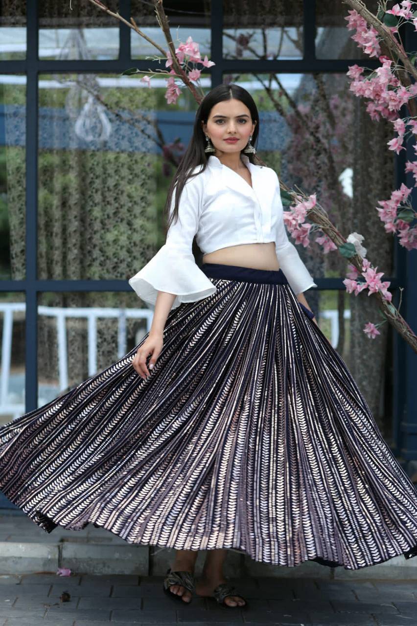 Timeless Black White Faux Georgette Sequins Worked Lehenga Set - INDIAN ELEGANCE