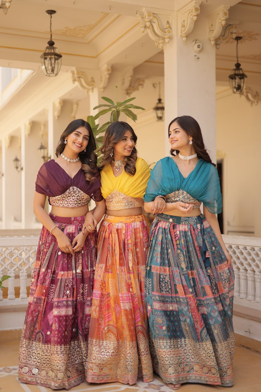 Stylish Russian Silk Floral Designer Lehenga Choli Set - INDIAN ELEGANCE