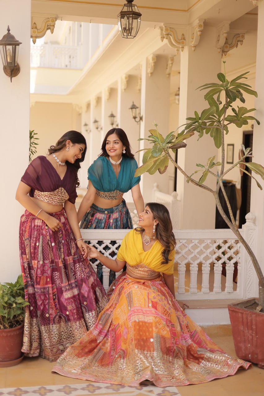 Stylish Russian Silk Floral Designer Lehenga Choli Set - INDIAN ELEGANCE