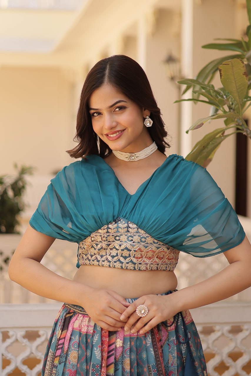 Stylish Russian Silk Floral Designer Lehenga Choli Set - INDIAN ELEGANCE