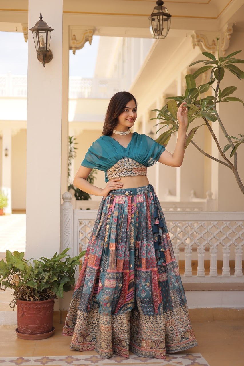 Stylish Russian Silk Floral Designer Lehenga Choli Set - INDIAN ELEGANCE