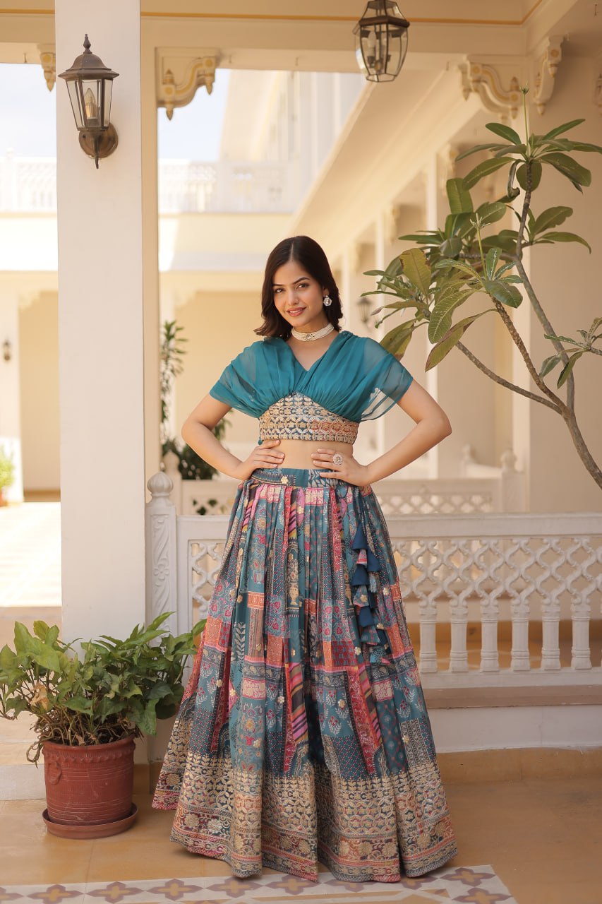 Stylish Russian Silk Floral Designer Lehenga Choli Set - INDIAN ELEGANCE