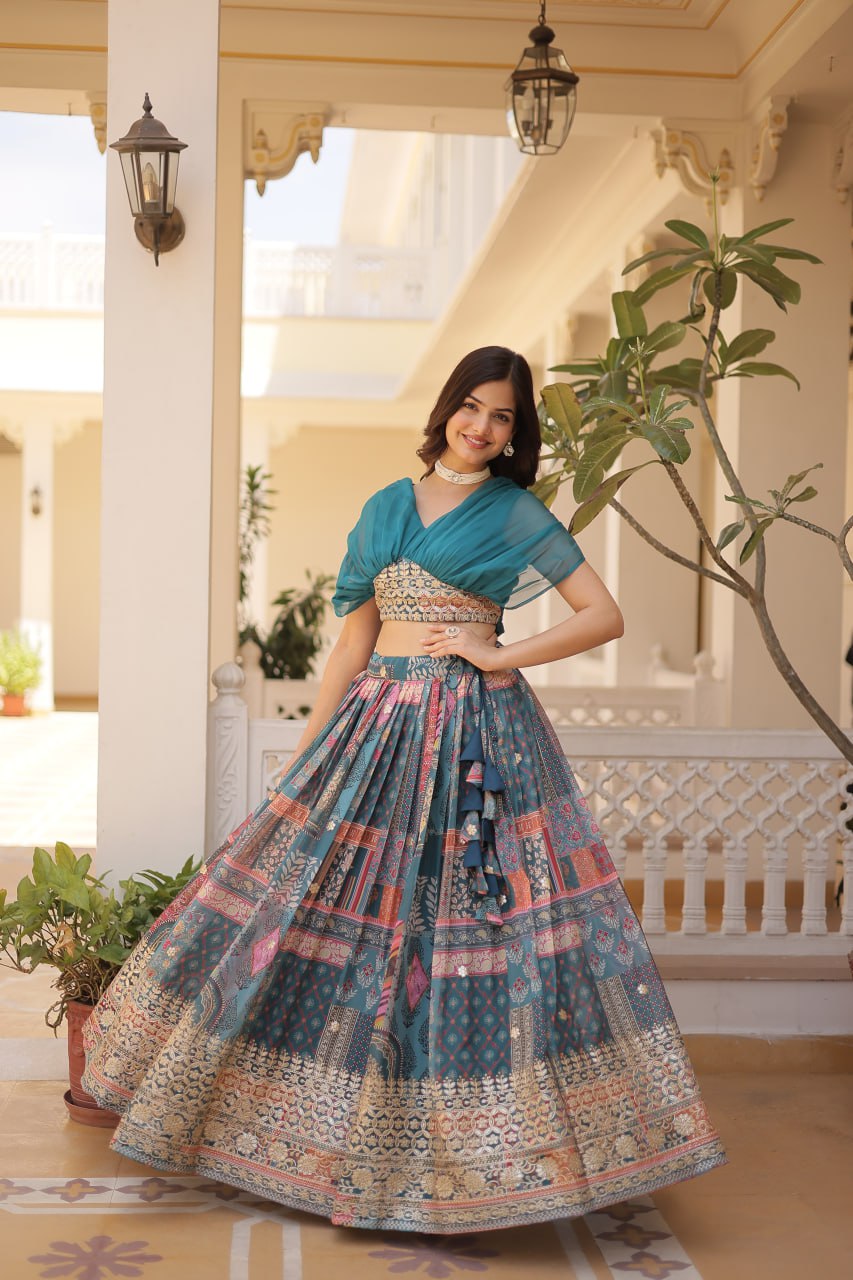 Stylish Russian Silk Floral Designer Lehenga Choli Set - INDIAN ELEGANCE