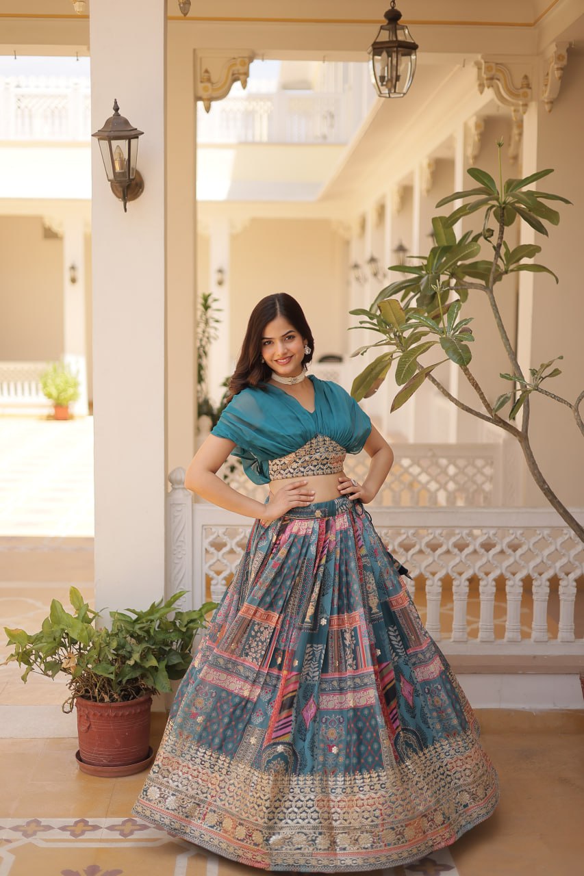 Stylish Russian Silk Floral Designer Lehenga Choli Set - INDIAN ELEGANCE