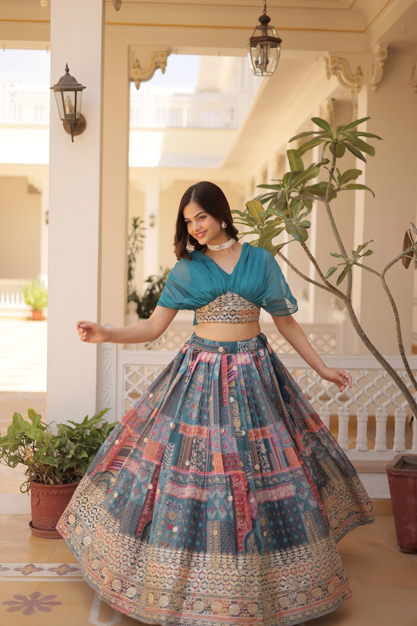 Stylish Russian Silk Floral Designer Lehenga Choli Set - INDIAN ELEGANCE