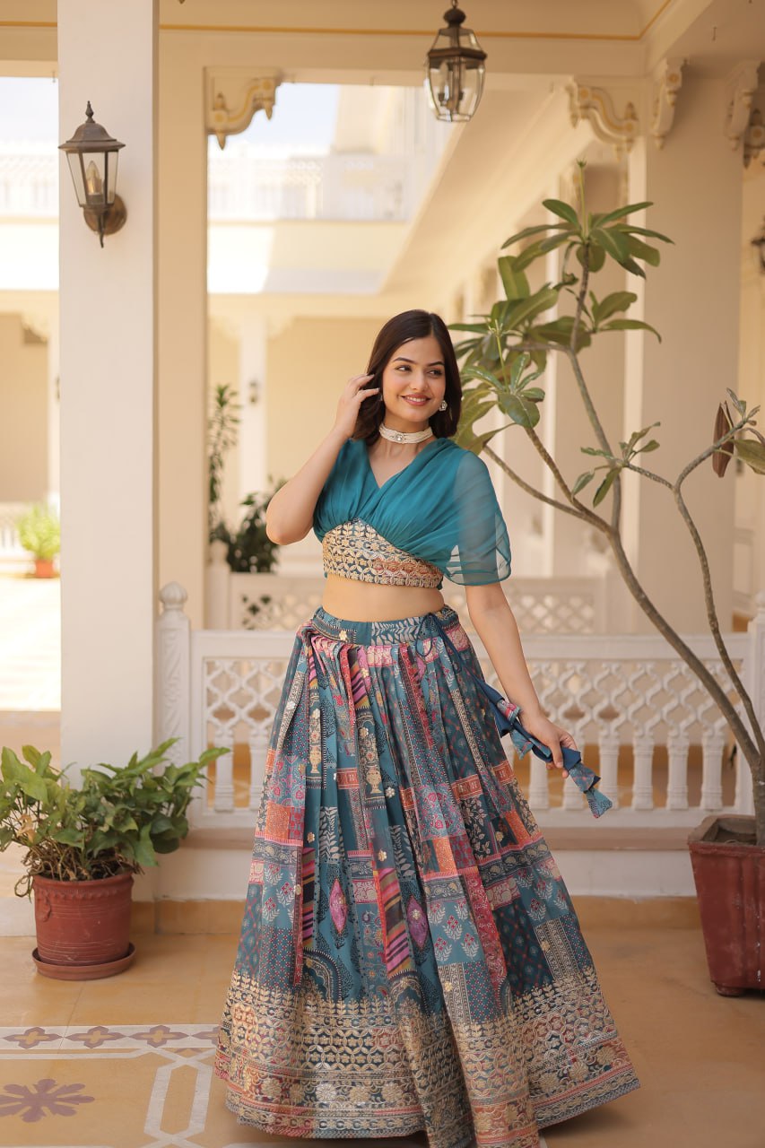 Stylish Russian Silk Floral Designer Lehenga Choli Set - INDIAN ELEGANCE