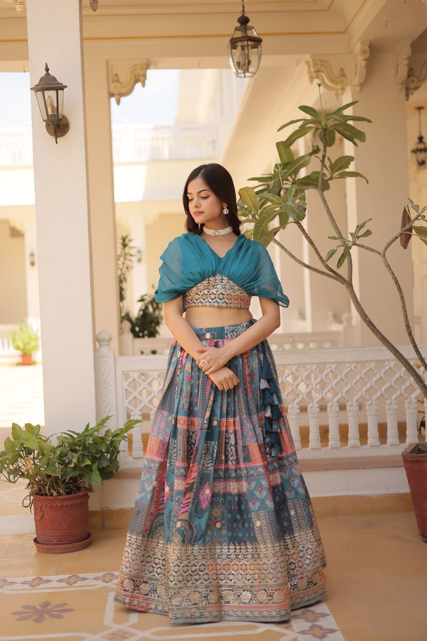 Stylish Russian Silk Floral Designer Lehenga Choli Set - INDIAN ELEGANCE