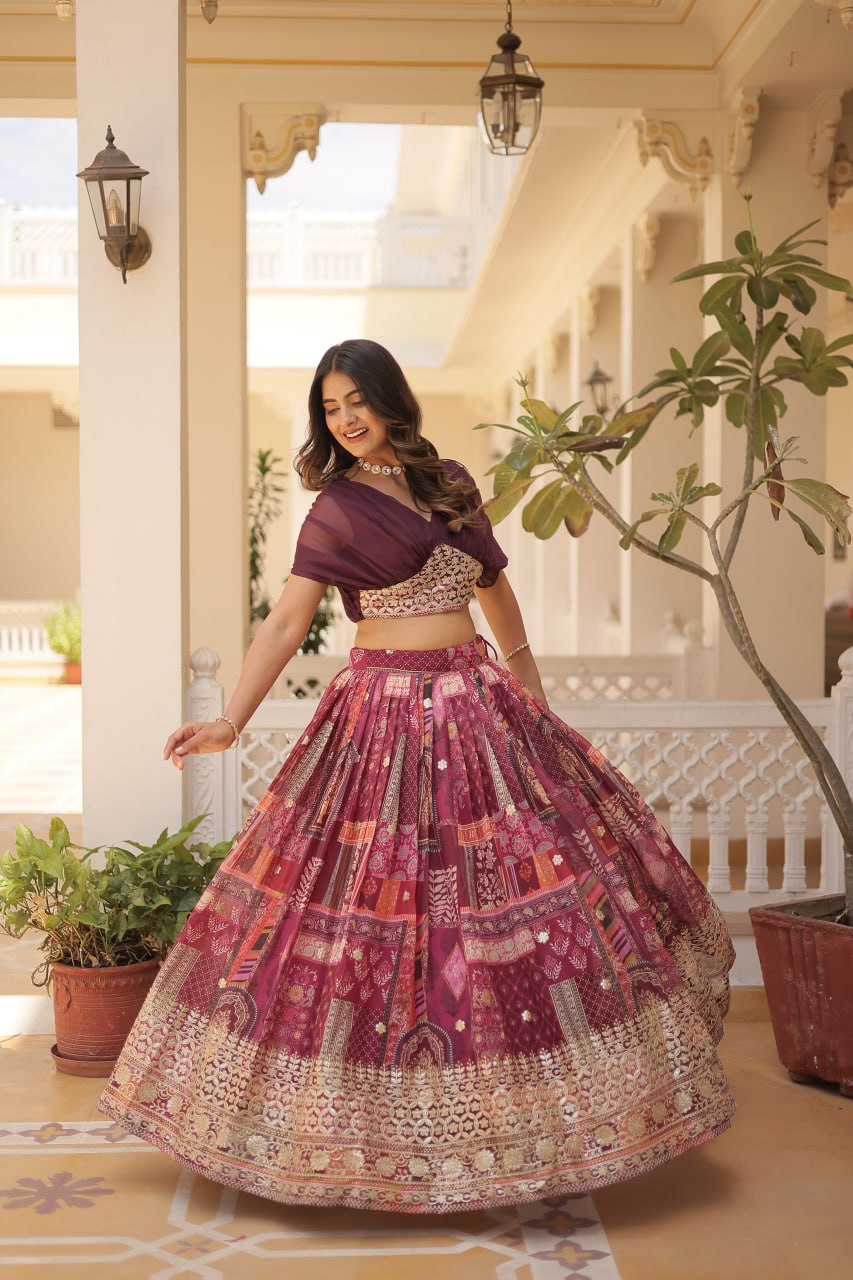 Stylish Russian Silk Floral Designer Lehenga Choli Set - INDIAN ELEGANCE