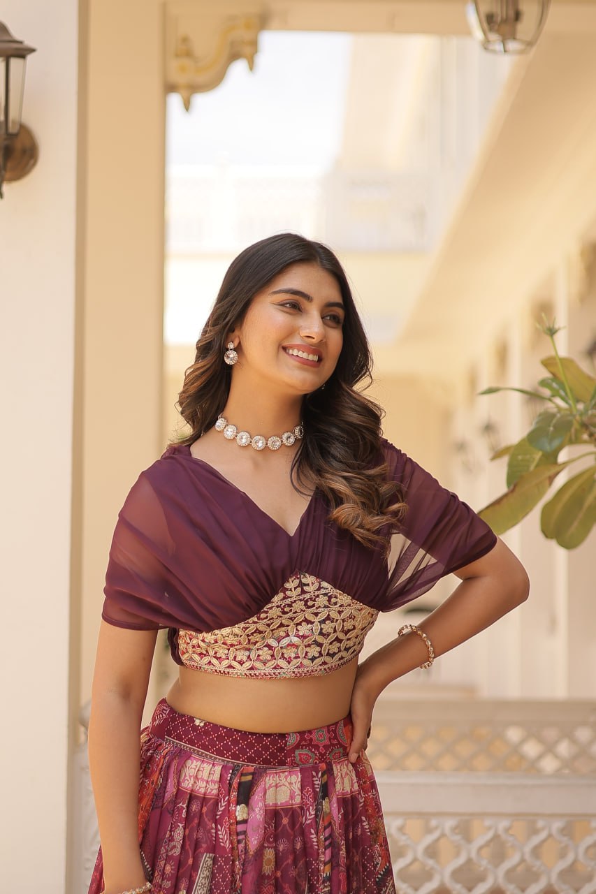 Stylish Russian Silk Floral Designer Lehenga Choli Set - INDIAN ELEGANCE