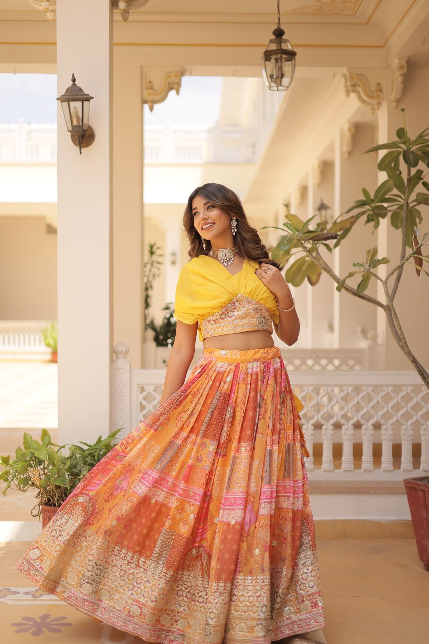 Stylish Russian Silk Floral Designer Lehenga Choli Set - INDIAN ELEGANCE