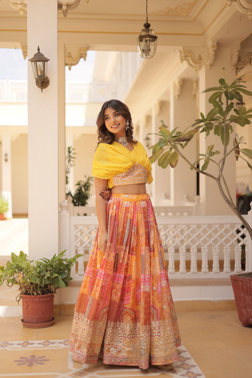 Stylish Russian Silk Floral Designer Lehenga Choli Set - INDIAN ELEGANCE