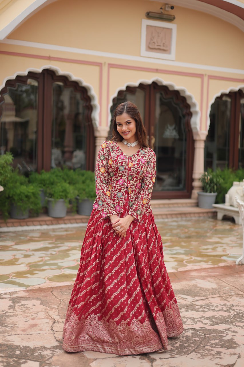 Breathtaking Faux Georgette Sequins Embroidered Top Lehenga Set - INDIAN ELEGANCE