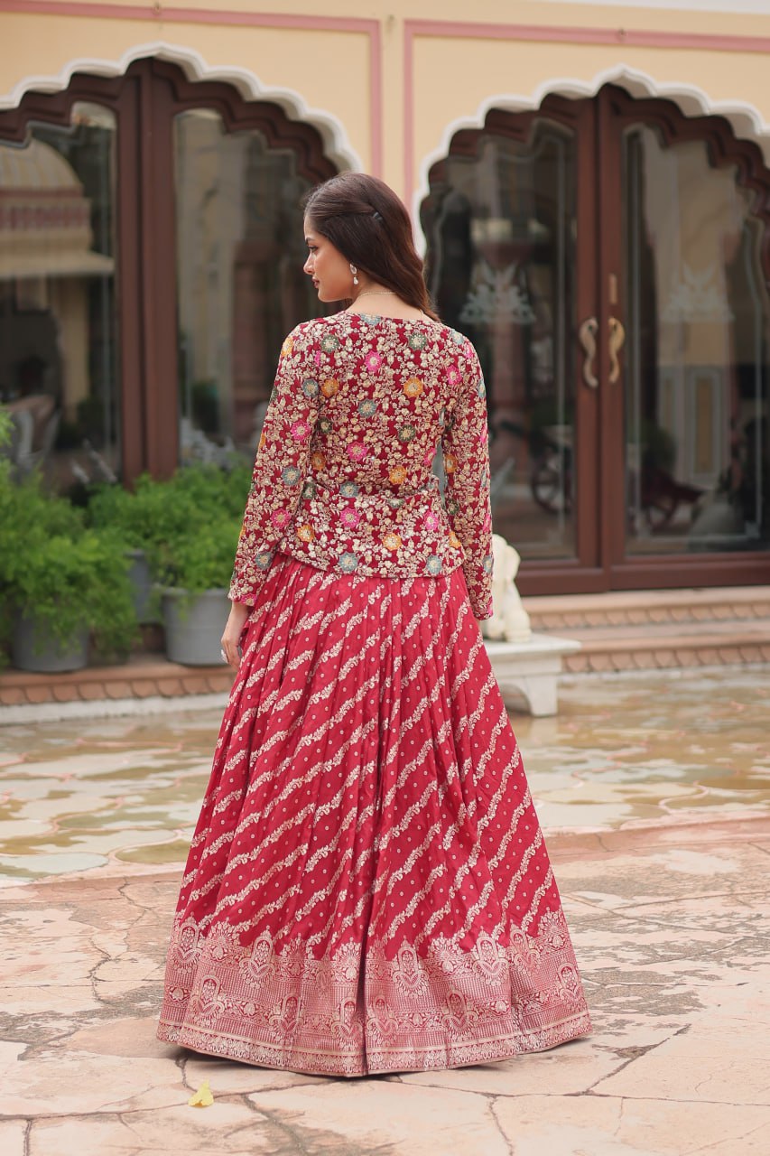 Breathtaking Faux Georgette Sequins Embroidered Top Lehenga Set - INDIAN ELEGANCE