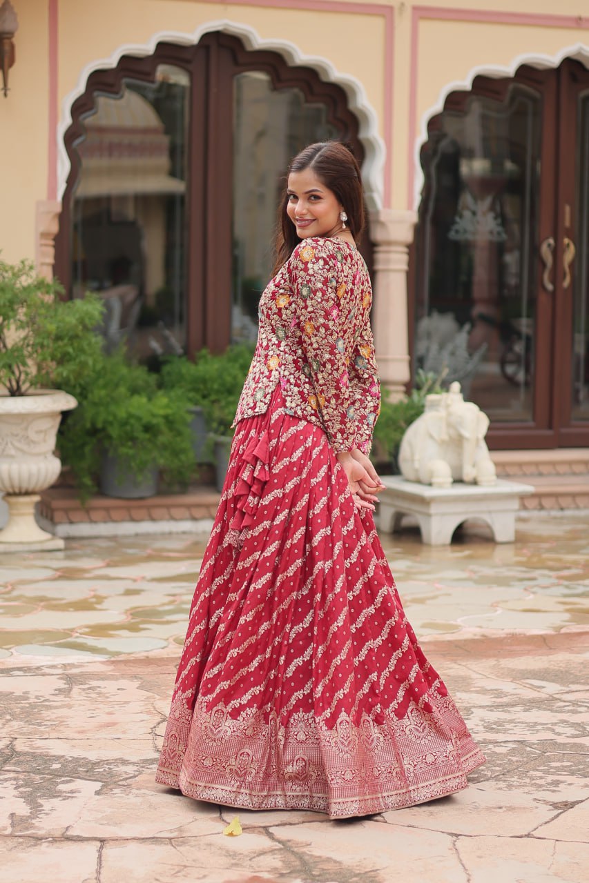 Breathtaking Faux Georgette Sequins Embroidered Top Lehenga Set - INDIAN ELEGANCE