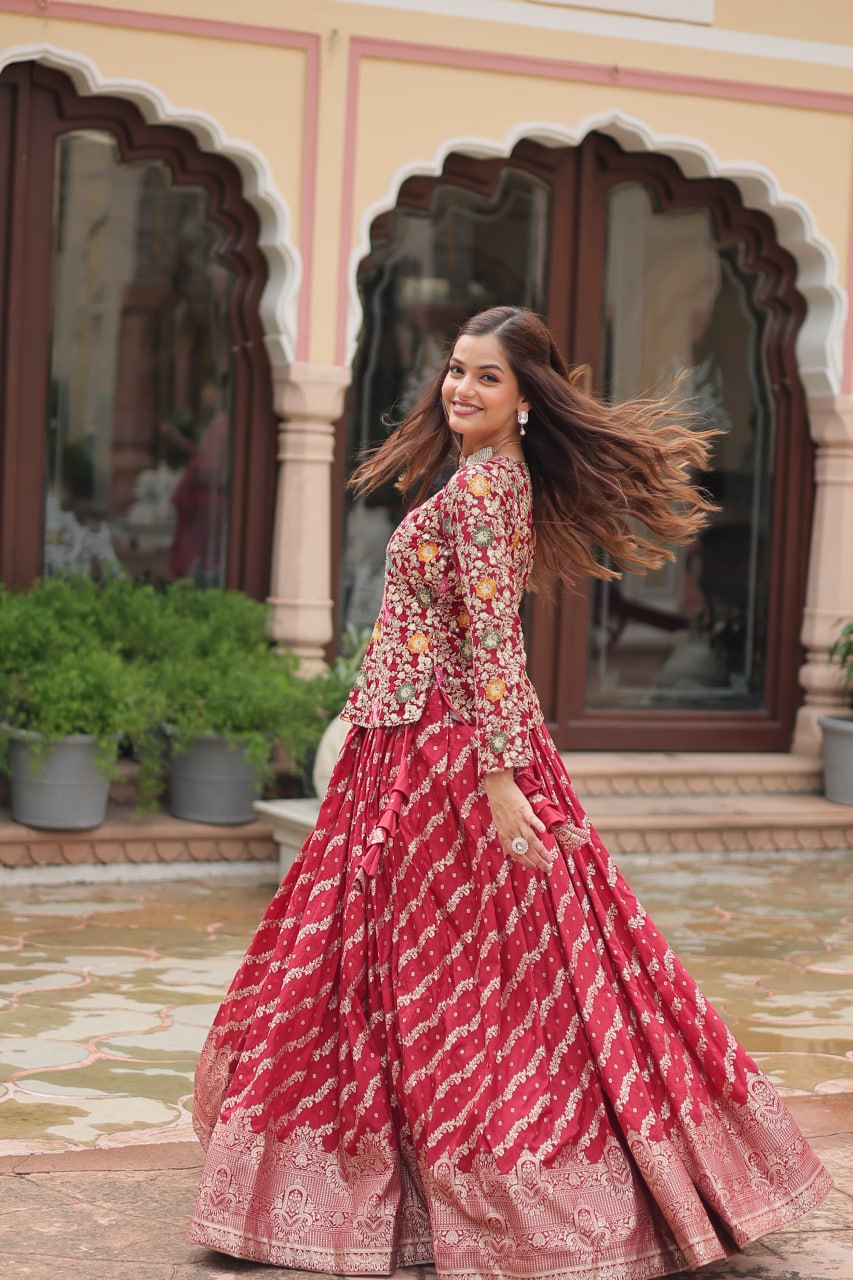 Breathtaking Faux Georgette Sequins Embroidered Top Lehenga Set - INDIAN ELEGANCE