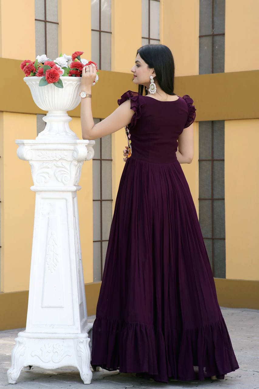 Gentle Faux Georgette Sequins Embroidered Fully Stitched Gown - INDIAN ELEGANCE