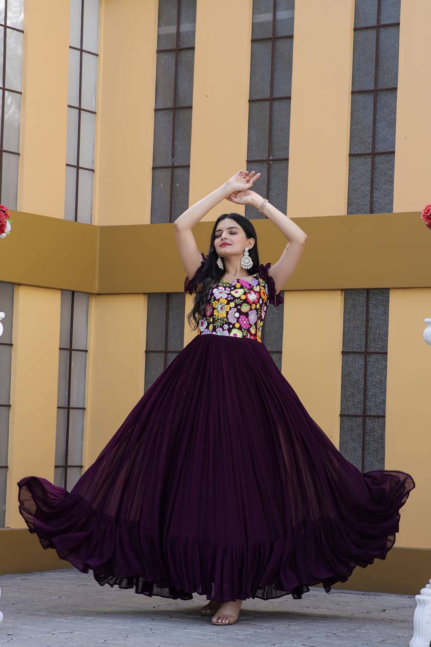 Gentle Faux Georgette Sequins Embroidered Fully Stitched Gown - INDIAN ELEGANCE