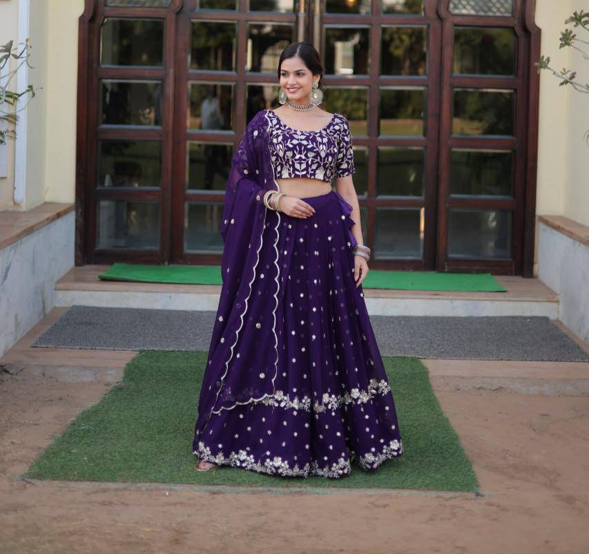 Bewitching Faux Georgette Sequins Embroidered Lehenga Choli - INDIAN ELEGANCE