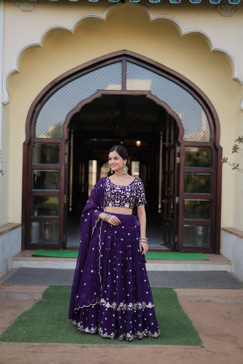 Bewitching Faux Georgette Sequins Embroidered Lehenga Choli - INDIAN ELEGANCE