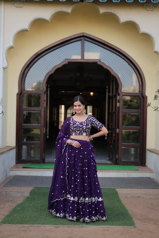 Bewitching Faux Georgette Sequins Embroidered Lehenga Choli - INDIAN ELEGANCE