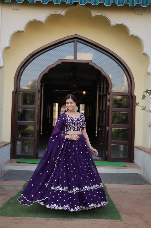 Bewitching Faux Georgette Sequins Embroidered Lehenga Choli - INDIAN ELEGANCE