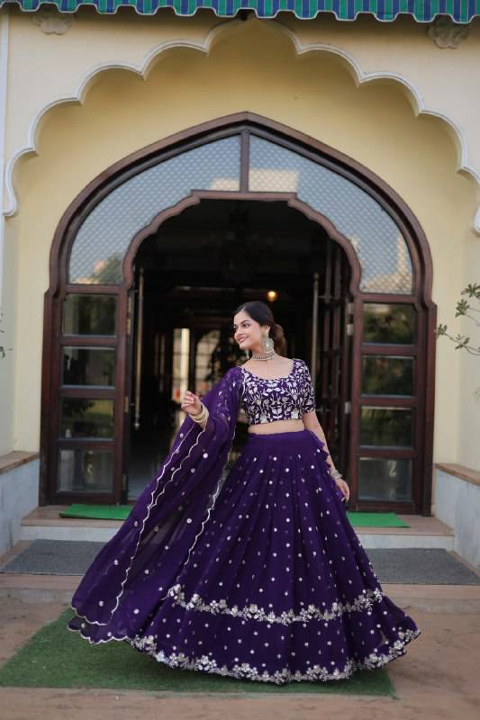 Bewitching Faux Georgette Sequins Embroidered Lehenga Choli - INDIAN ELEGANCE