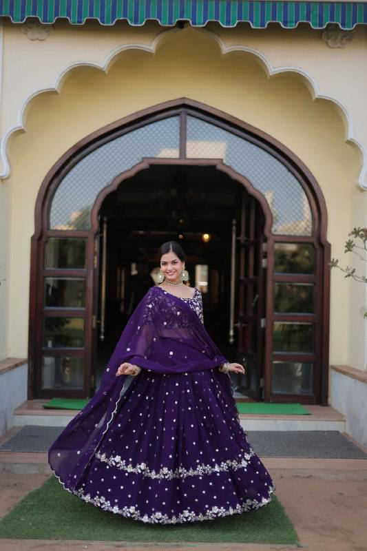Bewitching Faux Georgette Sequins Embroidered Lehenga Choli - INDIAN ELEGANCE