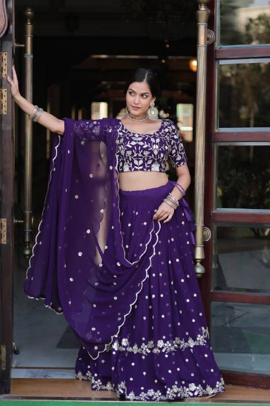 Bewitching Faux Georgette Sequins Embroidered Lehenga Choli - INDIAN ELEGANCE