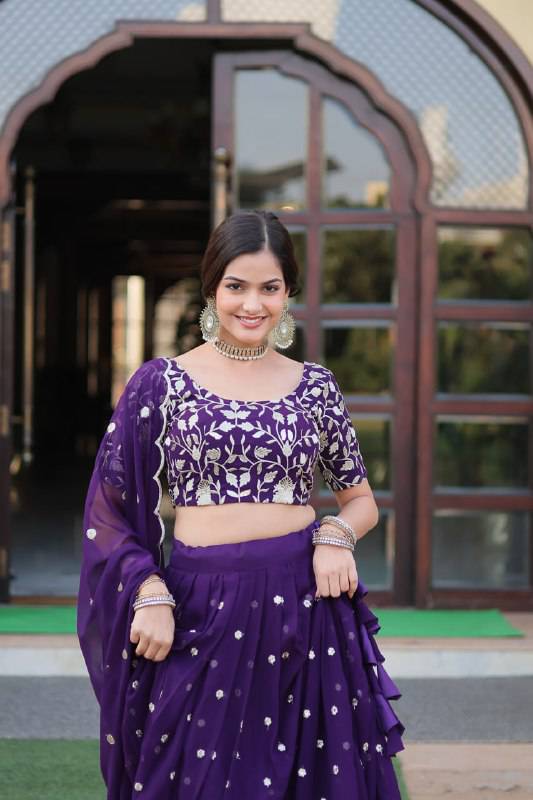 Bewitching Faux Georgette Sequins Embroidered Lehenga Choli - INDIAN ELEGANCE