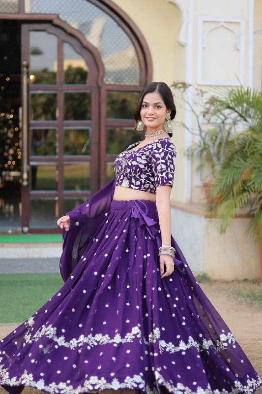 Bewitching Faux Georgette Sequins Embroidered Lehenga Choli - INDIAN ELEGANCE