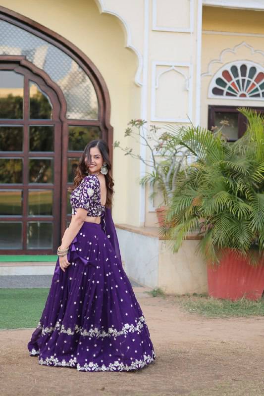 Bewitching Faux Georgette Sequins Embroidered Lehenga Choli - INDIAN ELEGANCE