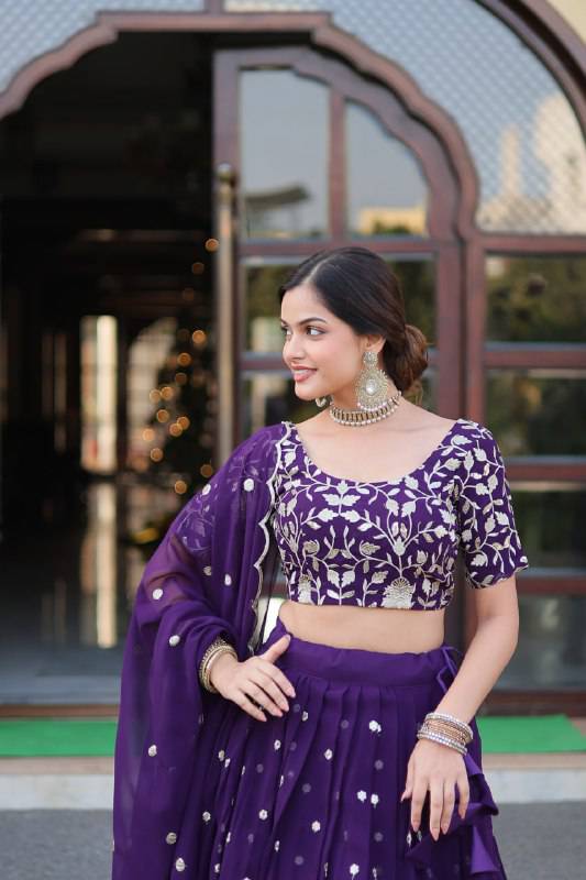 Bewitching Faux Georgette Sequins Embroidered Lehenga Choli - INDIAN ELEGANCE