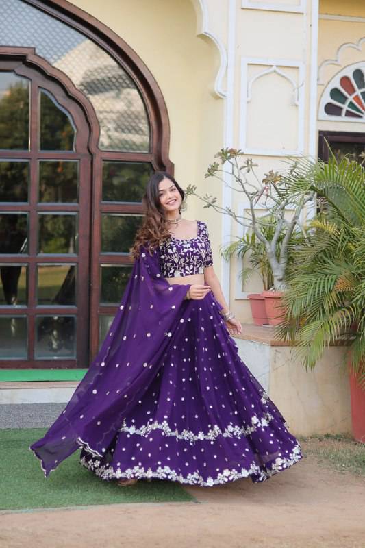 Bewitching Faux Georgette Sequins Embroidered Lehenga Choli - INDIAN ELEGANCE