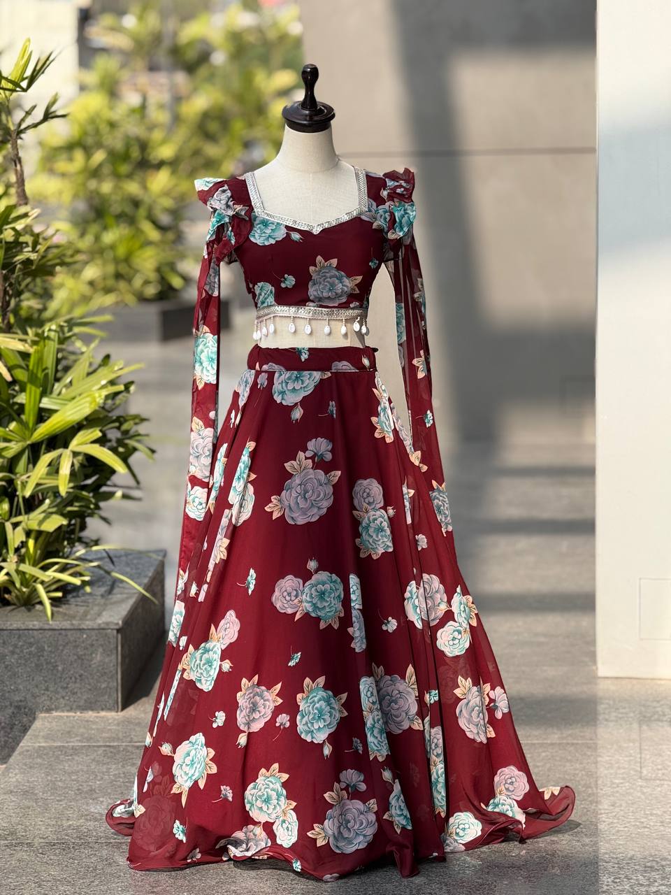 Trendy Floral Georgette Fully Stitched Lehenga Choli for Girls-Party, Farewell & Wedding Wear