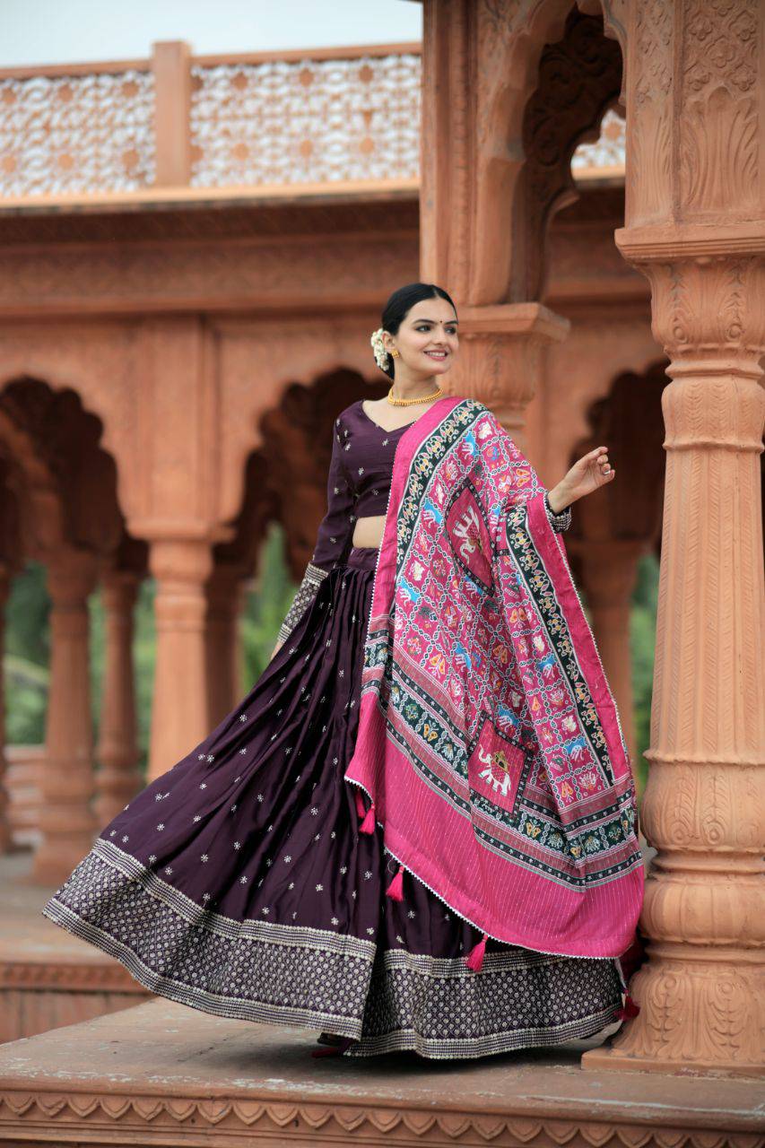 Unique Silk Sequins Embroidered Lehenga Choli Set - INDIAN ELEGANCE