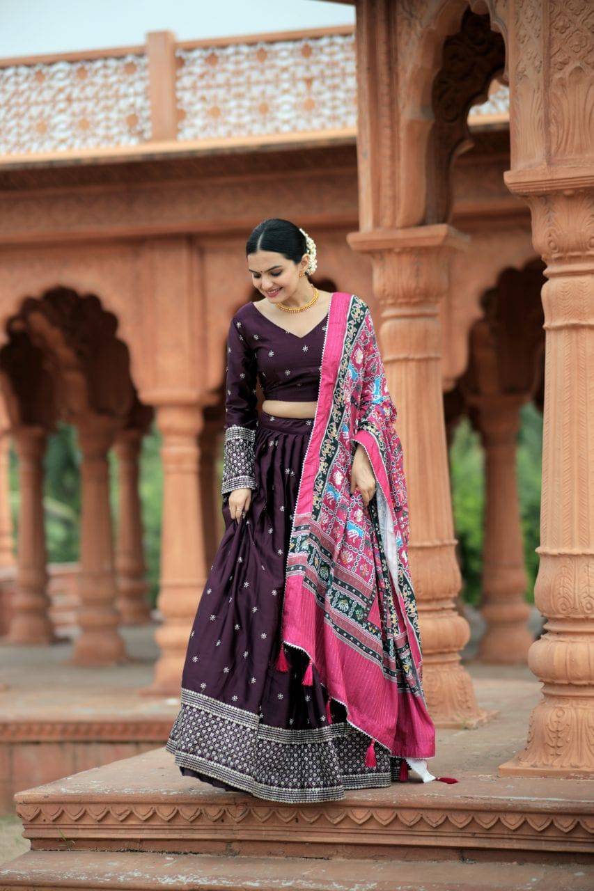 Unique Silk Sequins Embroidered Lehenga Choli Set - INDIAN ELEGANCE