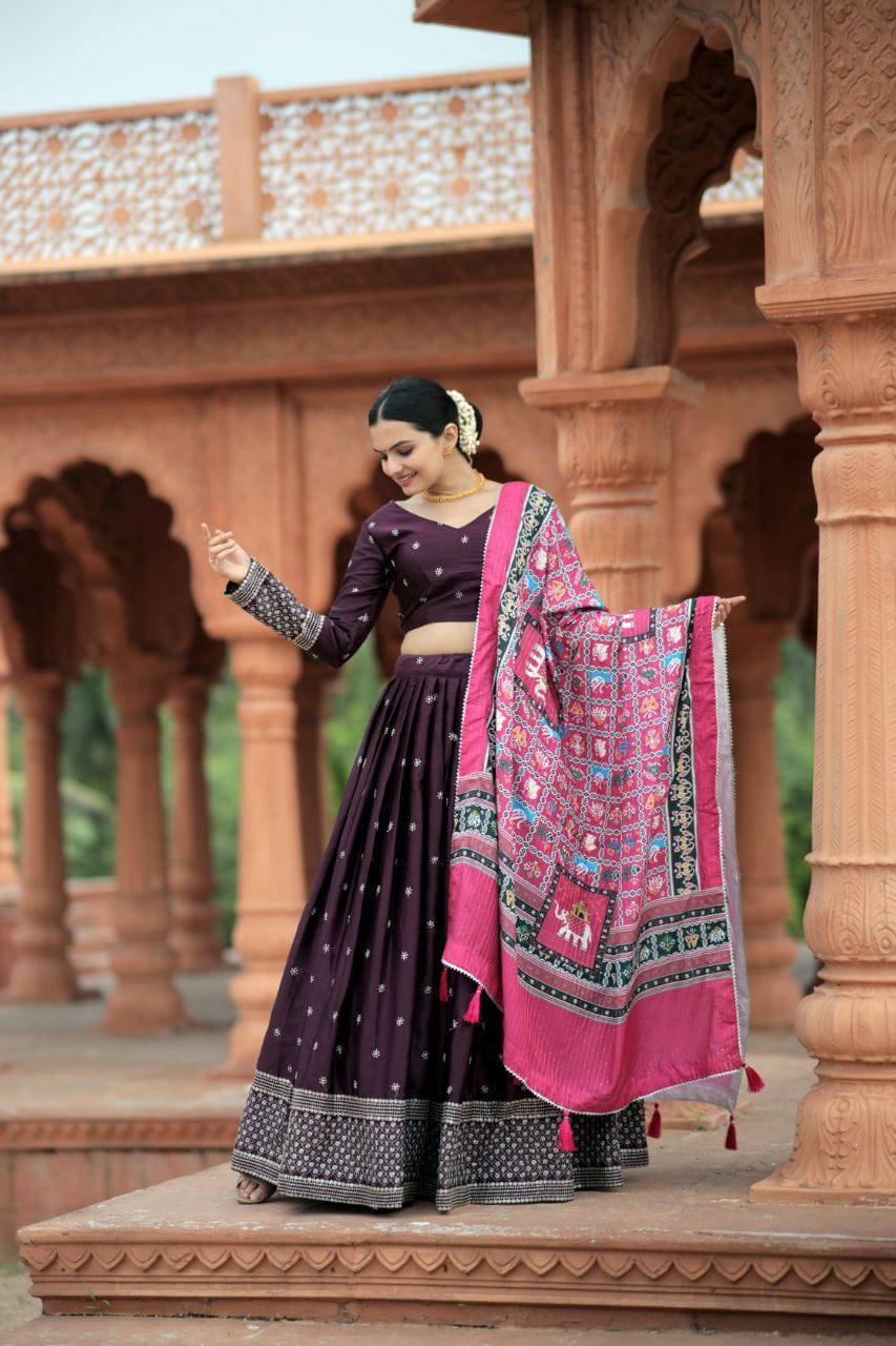 Unique Silk Sequins Embroidered Lehenga Choli Set - INDIAN ELEGANCE