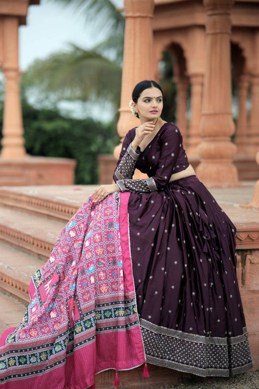 Unique Silk Sequins Embroidered Lehenga Choli Set - INDIAN ELEGANCE