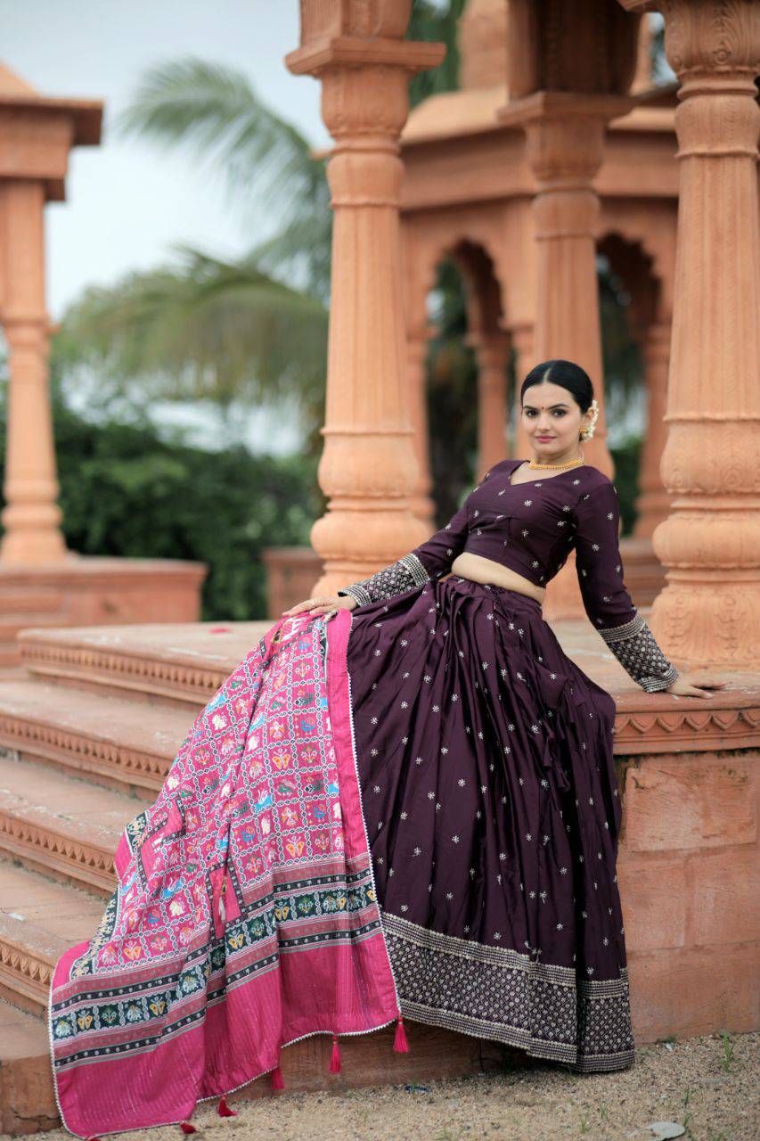 Unique Silk Sequins Embroidered Lehenga Choli Set - INDIAN ELEGANCE