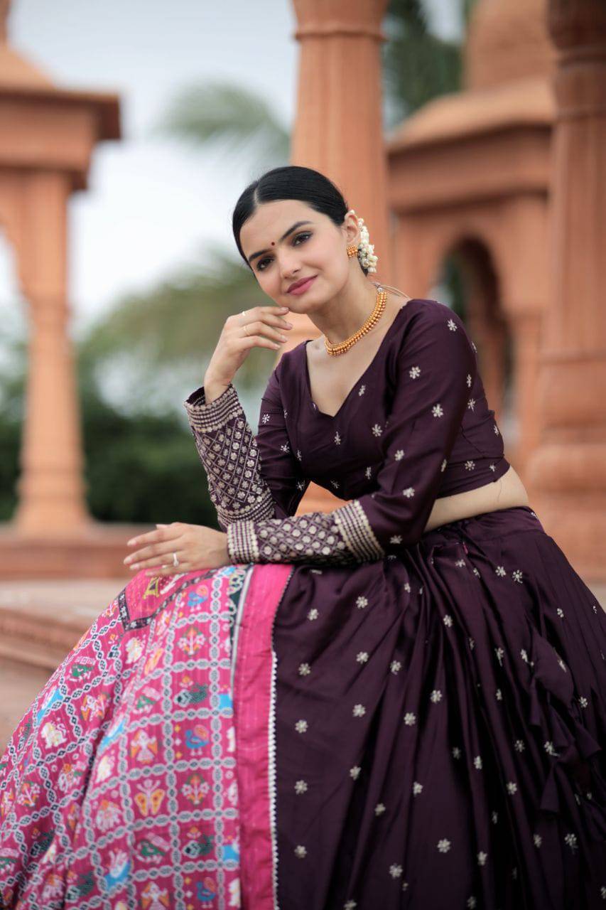 Unique Silk Sequins Embroidered Lehenga Choli Set - INDIAN ELEGANCE