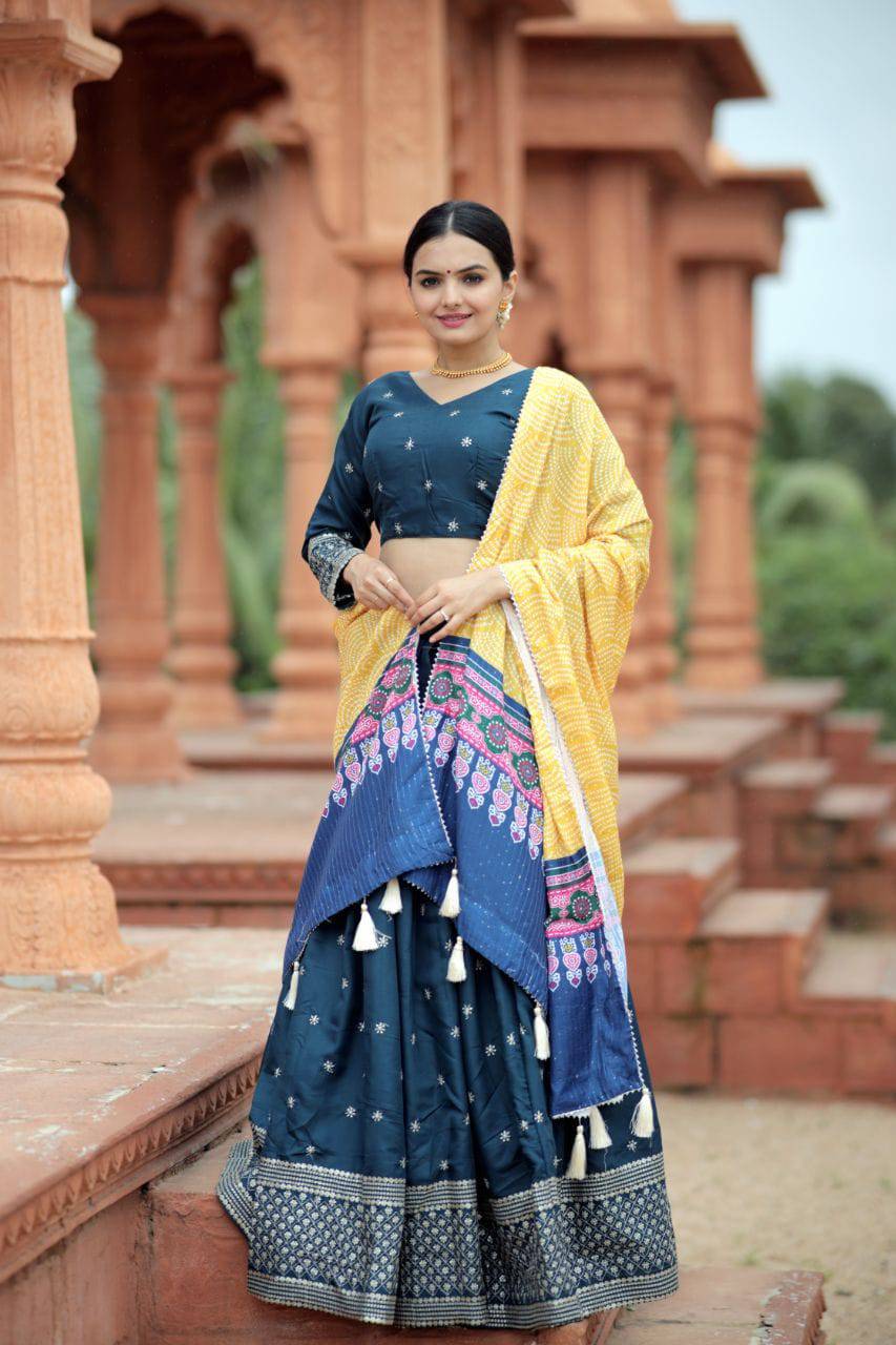 Unique Silk Sequins Embroidered Lehenga Choli Set - INDIAN ELEGANCE