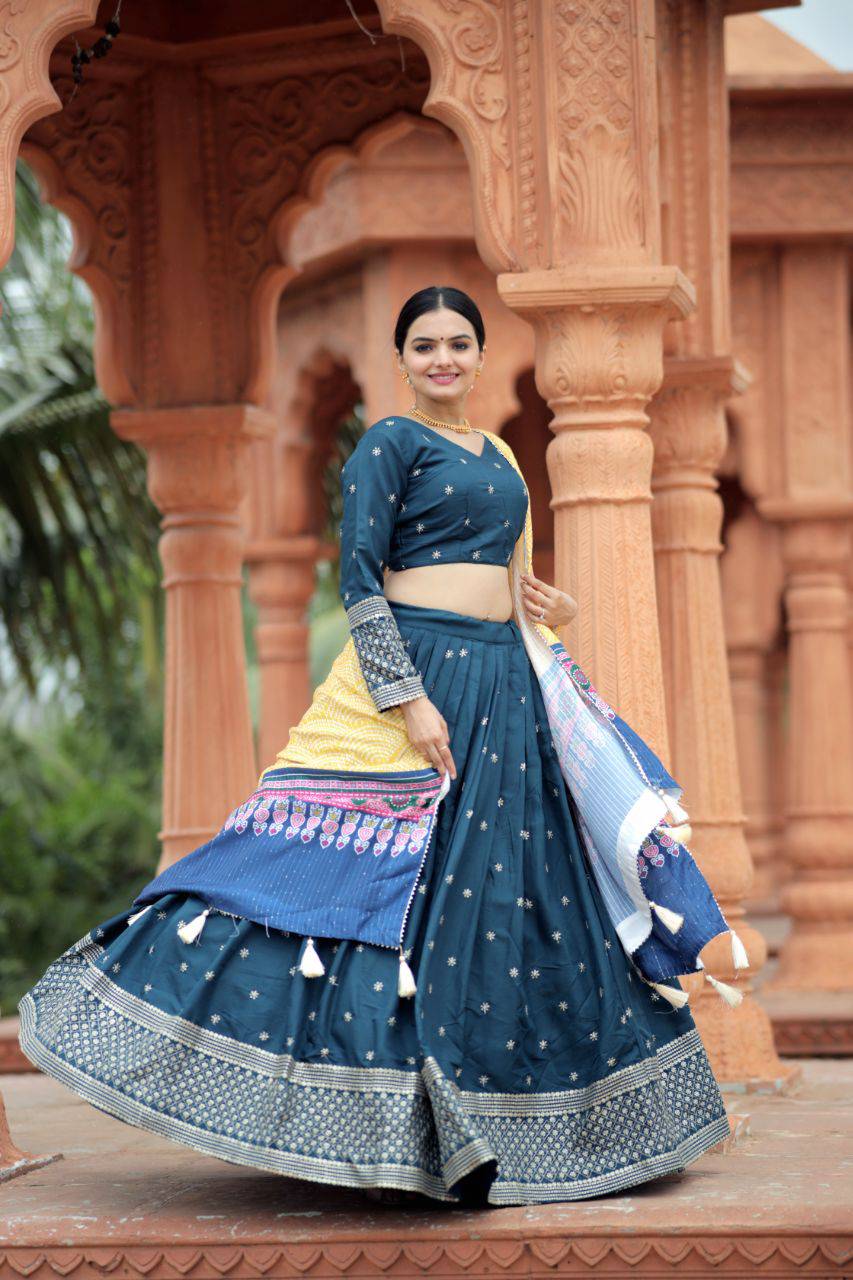 Unique Silk Sequins Embroidered Lehenga Choli Set - INDIAN ELEGANCE